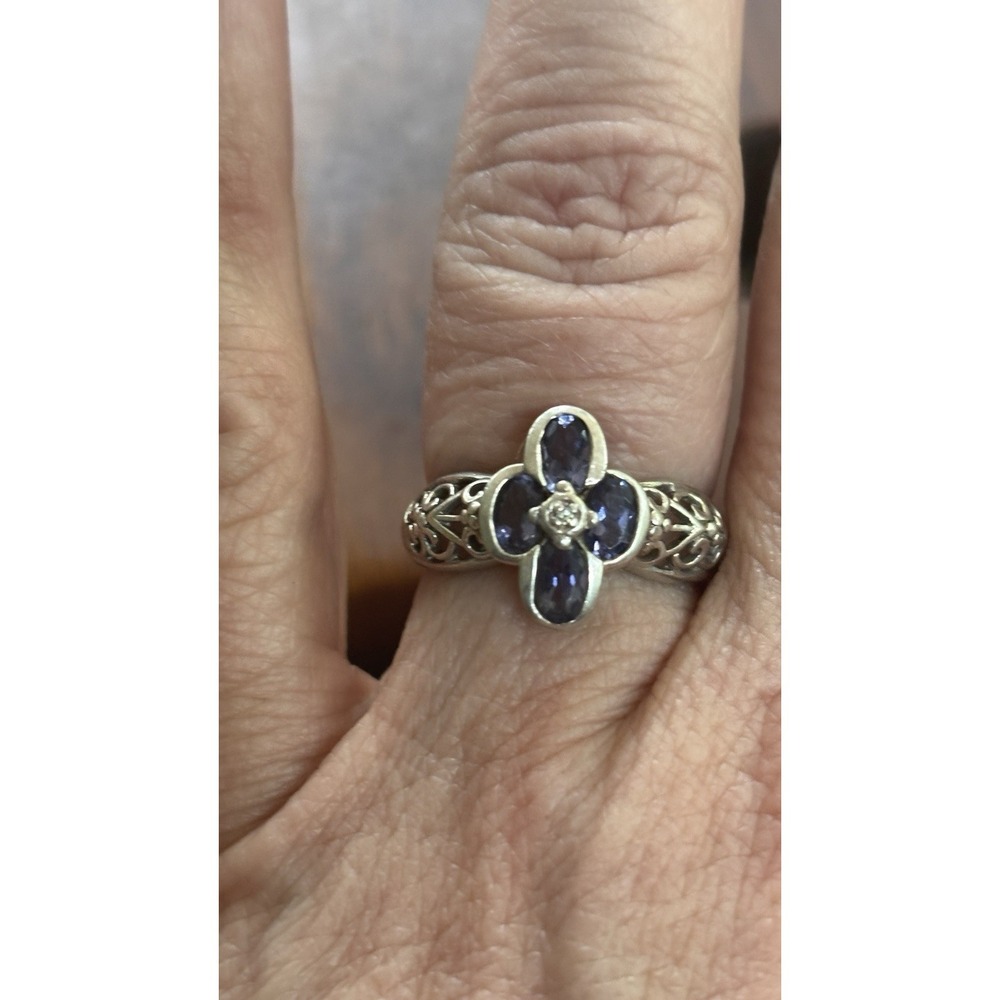 Vintage 925 Sterling Silver Amethyst Purple Gemstone Flower Ring Size 7 - Picture 10 of 12
